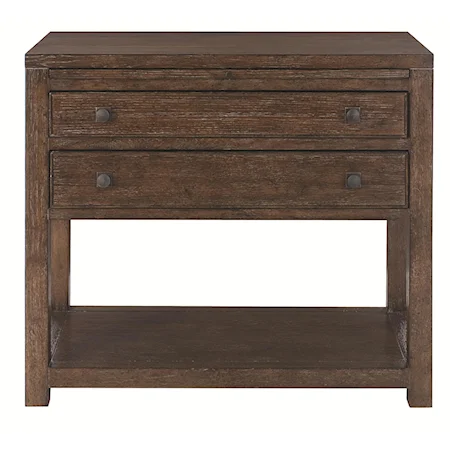 2-Drawer Nightstand with Pull-Out Tray and Lower Shelf